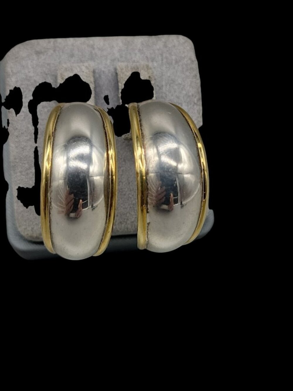 TB 107 Sterling Silver Post Earrings Chunky Half Hoop Mexico Gold Outline - Picture 4 of 16